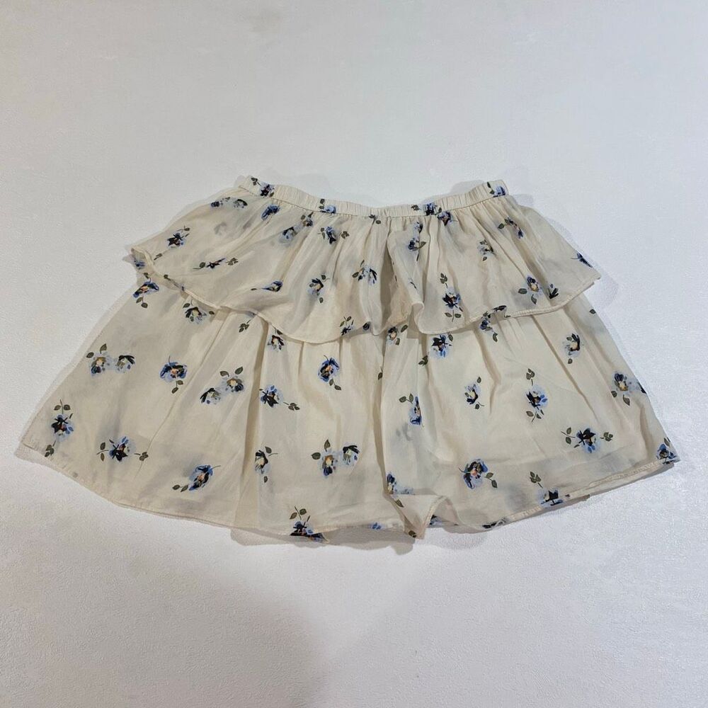 Universal Thread Floral Ruffle Shorts Size Small Cream Blue Boho